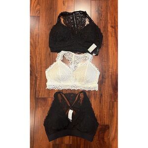 NWT Maurice's Bralette SET OF 3 NEW WITH TAGS Lace Sz Juniors Large Black Ivory